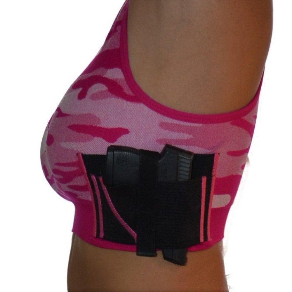 Women's Concealed Carry Gun Holster Pink Camo Bra Right or Left Hand Cross Draw